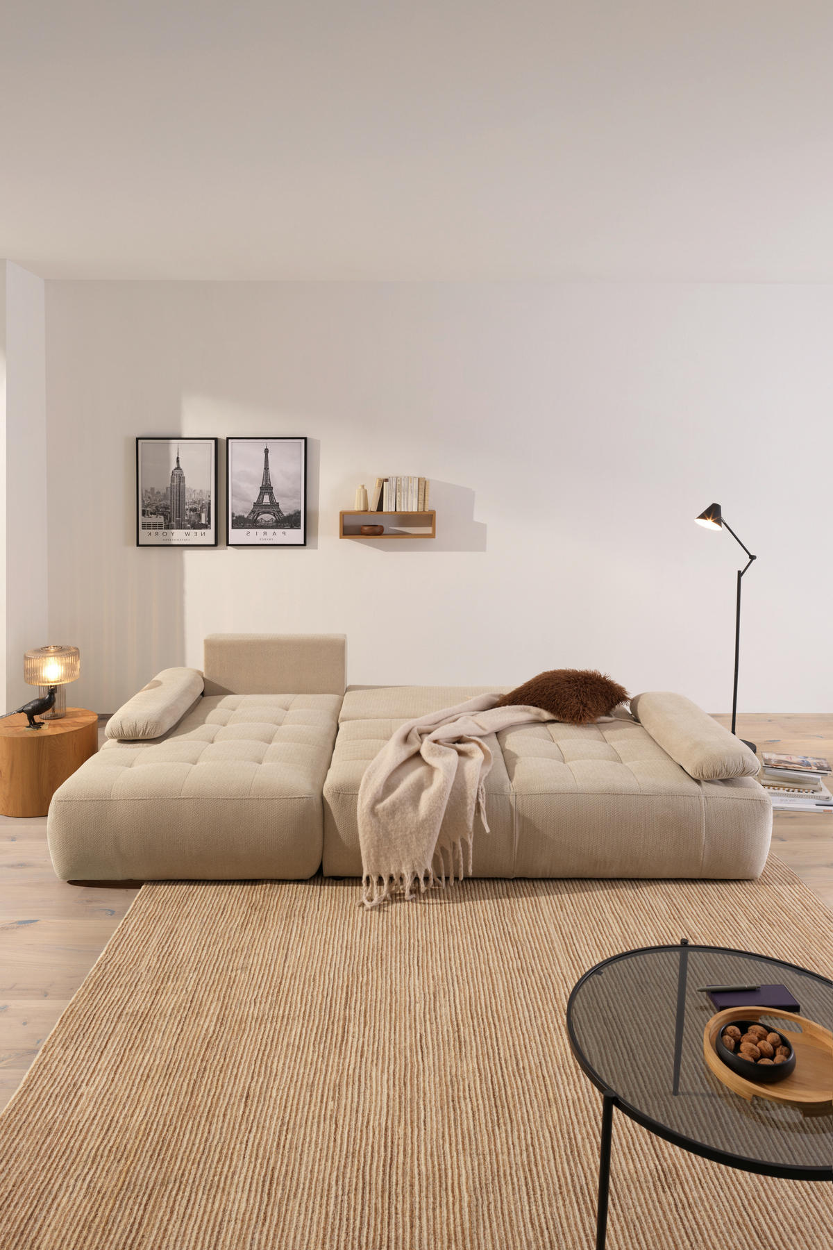 ECKSOFA Naturfarben Webstoff  - Schwarz/Naturfarben, KONVENTIONELL, Kunststoff/Textil (162/282cm) - Carryhome