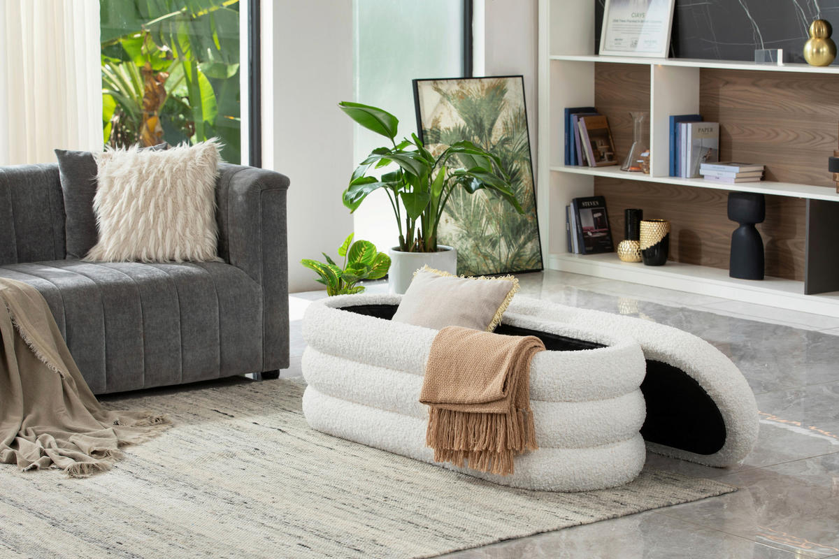 HOCKERBANK in Textil, Holzwerkstoff Creme  - Creme/Weiß, Design, Holzwerkstoff/Textil (130/50/46.5cm) - MID.YOU