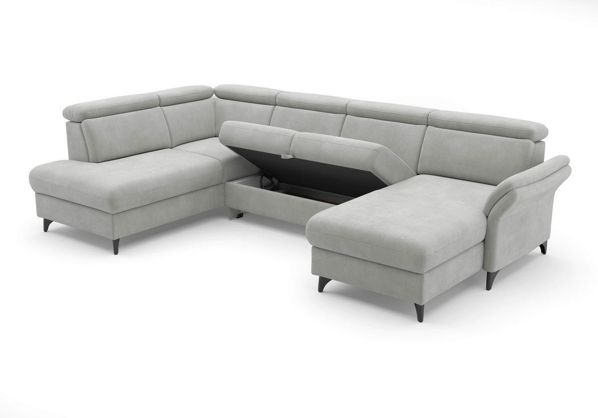 WOHNLANDSCHAFT GLENDALE E in Flachgewebe Silberfarben  - Silberfarben/Schwarz, KONVENTIONELL, Textil/Metall (193/321/166cm) - Sit & More