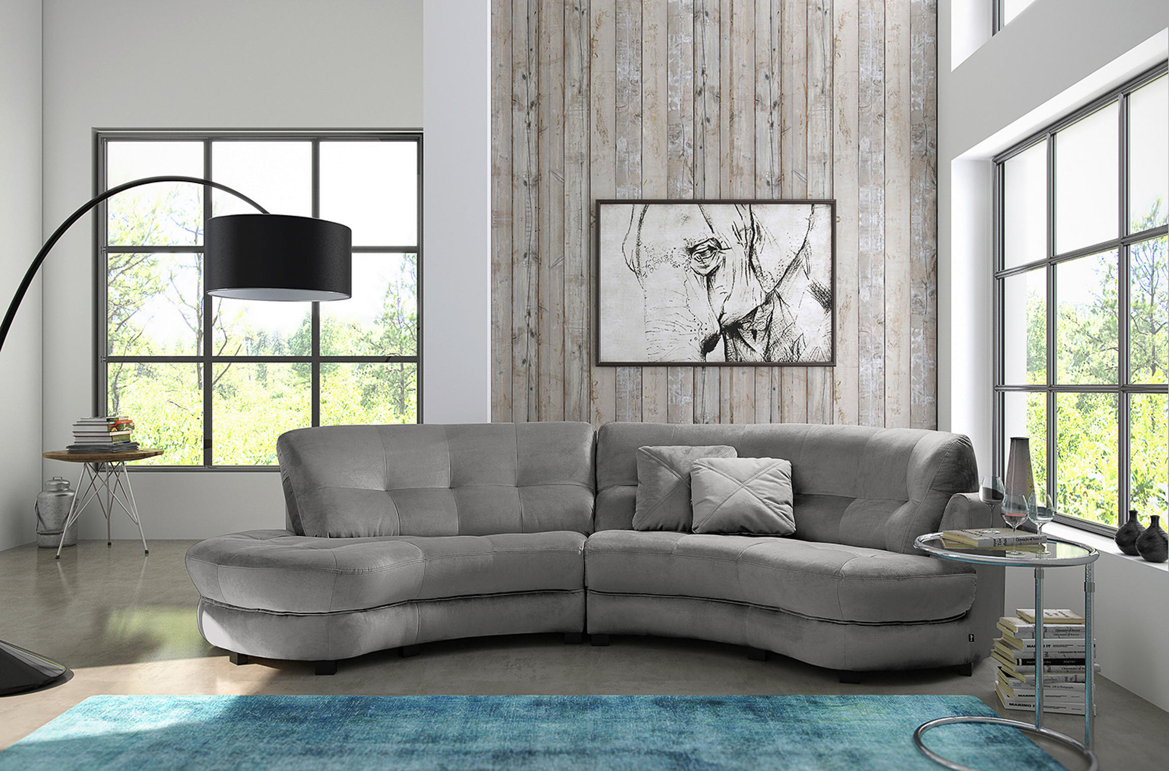 ECKSOFA BRETANIA in Samt Grau  113/300 cm  - Schwarz/Grau, Design, Kunststoff/Textil (113/300cm) - Livetastic