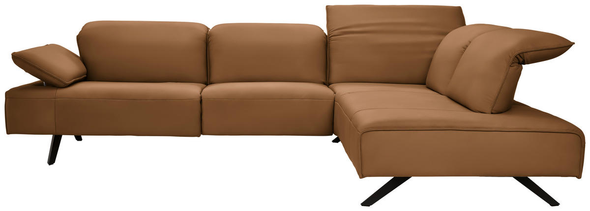 ECKSOFA Echtleder Cognac  - Cognac/Anthrazit, Design, Leder/Metall (290/230cm) - Johann Jakob