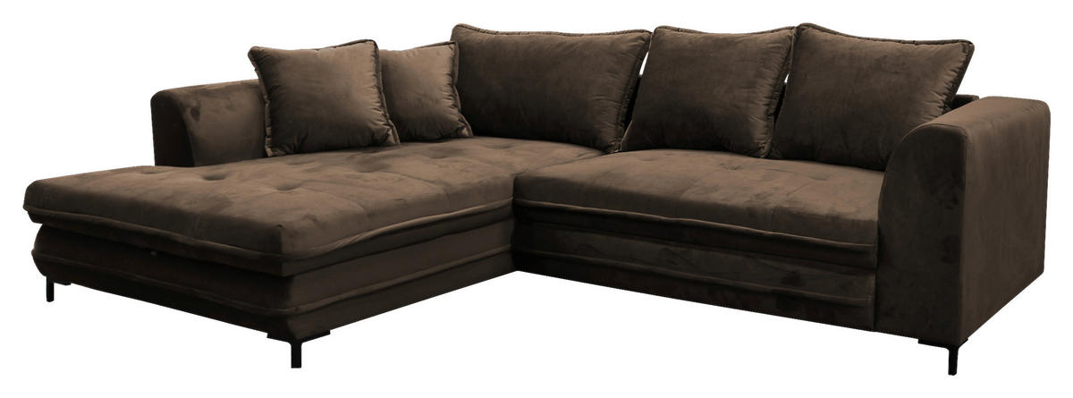ECKSCHLAFSOFA Velours Braun  - Schwarz/Braun, Design, Textil/Metall (187/277cm) - Livetastic