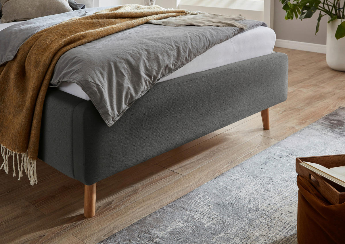 POLSTERBETT 140/200 cm  in Anthrazit  - Eichefarben/Birkefarben, Design, Holz/Textil (140/200cm) - Xora