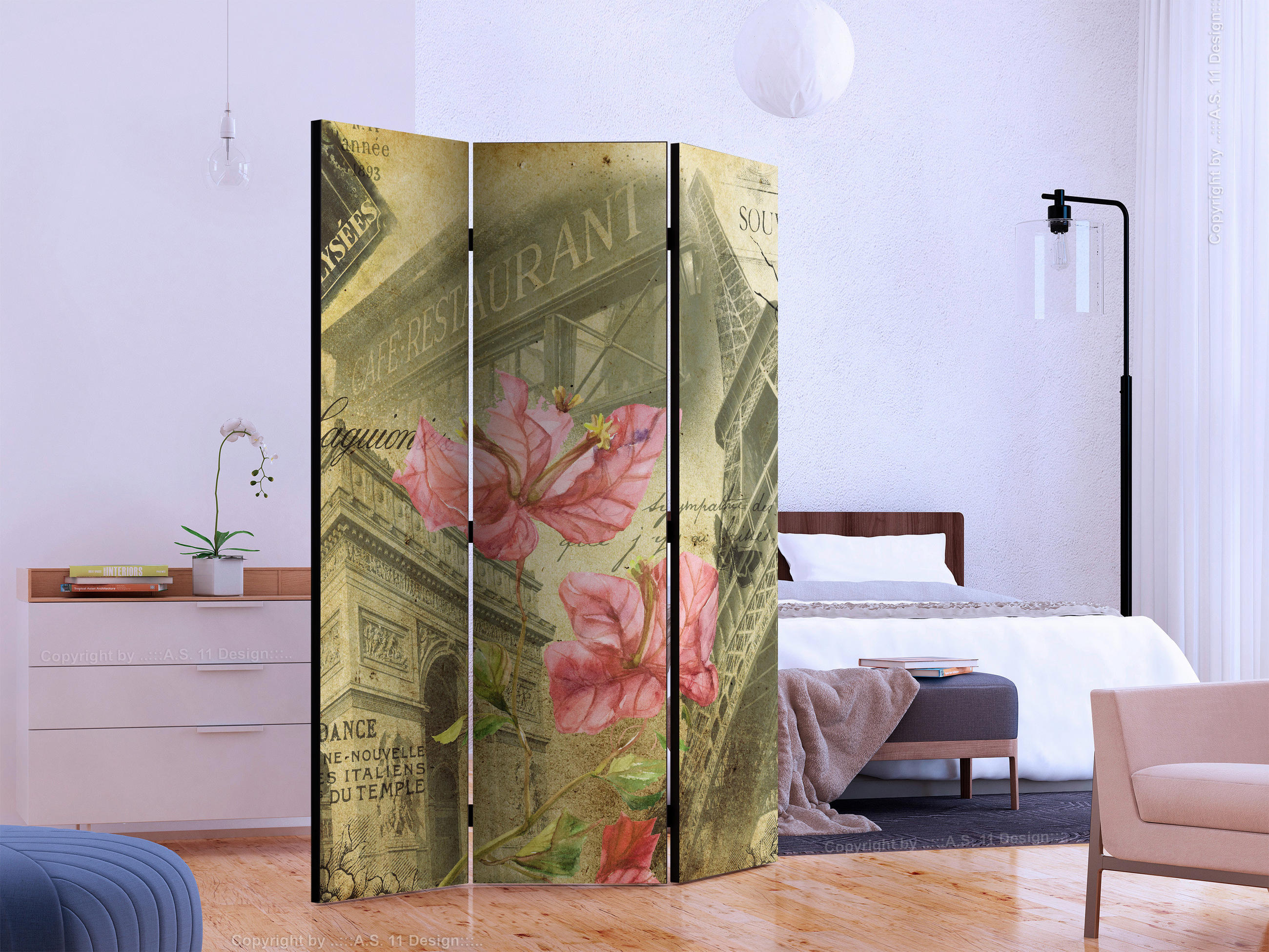 SKÄRMVÄGG  i trä, textil  sandfärgad, ljusrosa  - ljusrosa/sandfärgad, Basics, trä/textil (135/172/3cm) - artgeist