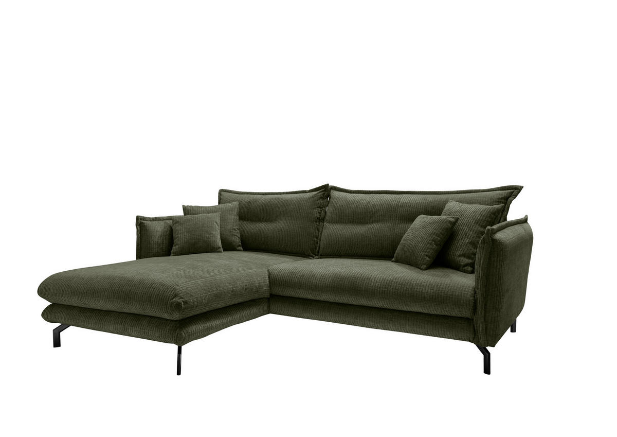 ECKSOFA in Velours Olivgrün  - Schwarz/Olivgrün, Design, Textil/Metall (180/255cm) - Livetastic