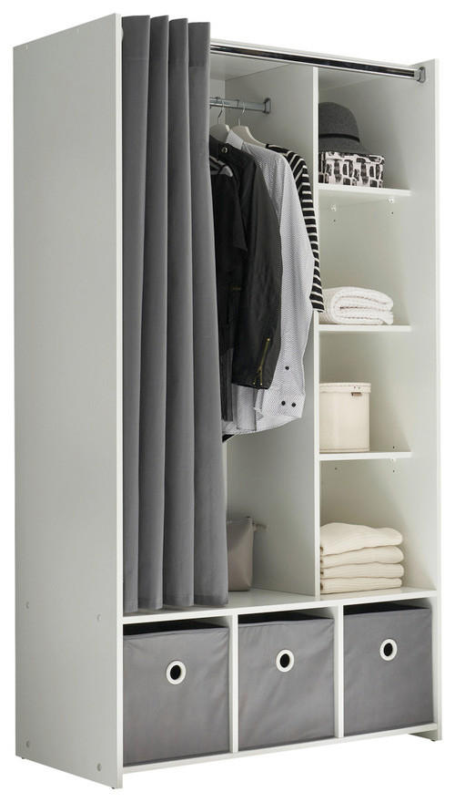 OFFENER KLEIDERSCHRANK 100/180/50 cm  in Grau, Weiß  - Weiß/Grau, Basics, Karton/Holzwerkstoff (100/180/50cm) - MID.YOU