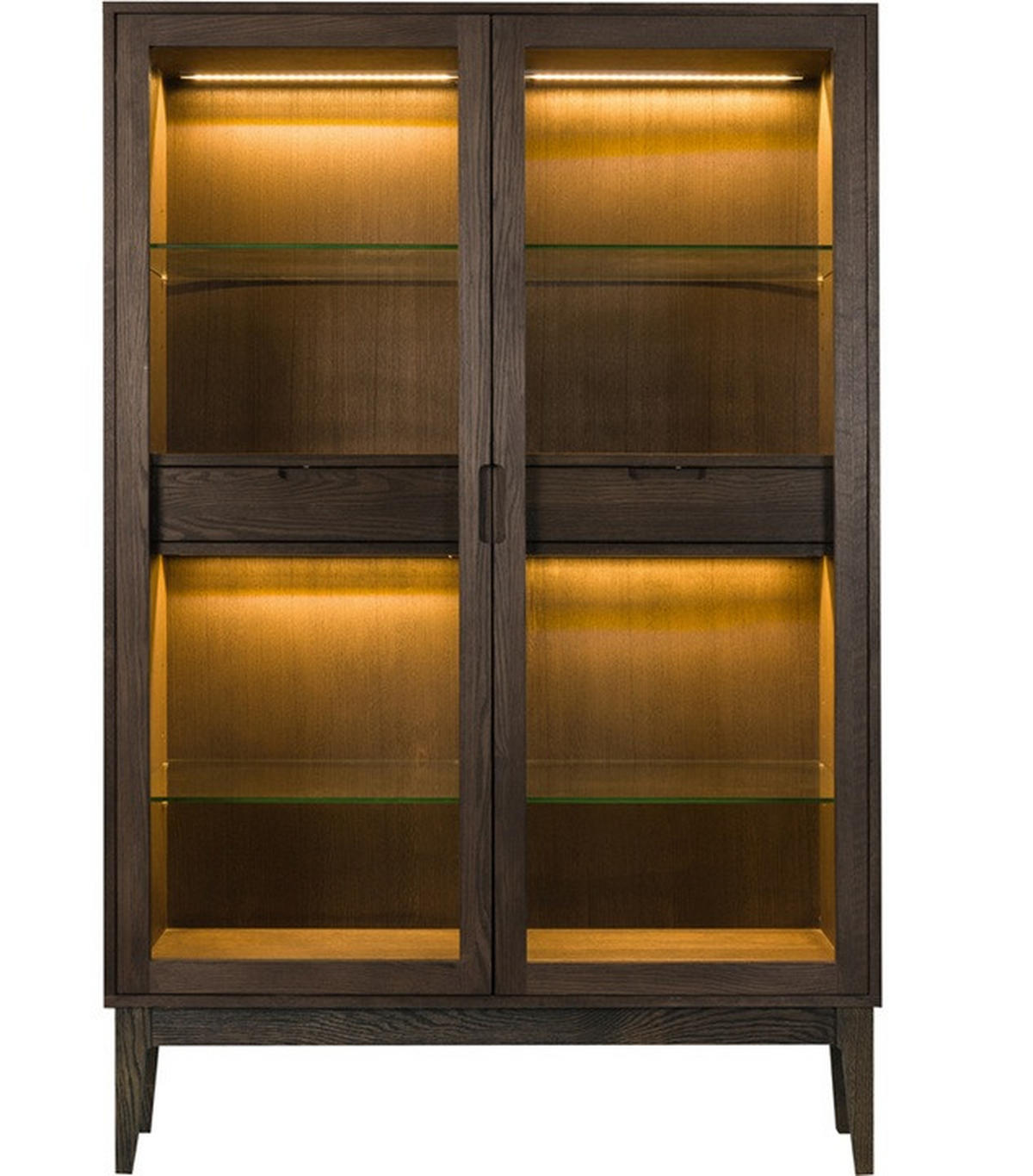 VITRINSKÅP  i faner, delar i massivt trä ek mörkbrun  - mörkbrun, Design, metall/glas (120/180,5/40cm) - Best Price