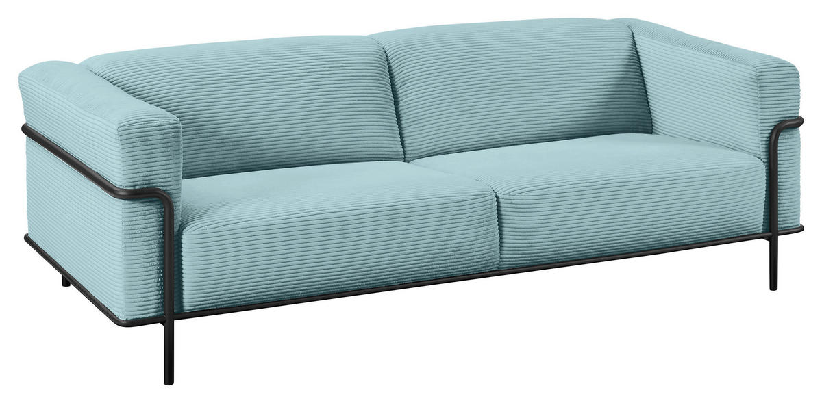 2,5-SITZER in Cord Hellblau  - Schwarz/Hellblau, Design, Textil/Metall (216/67/96cm) - Johann Jakob