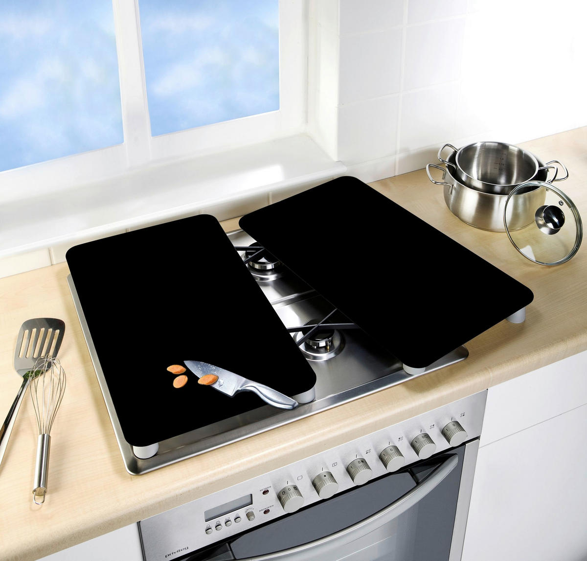 HERDABDECKPLATTE 53898100  - Schwarz, Design, Glas/Kunststoff (30/1,8-5,5/52cm) - Wenko