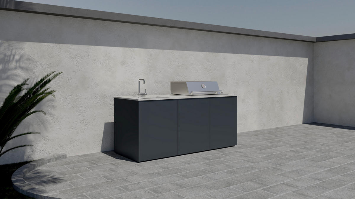 OUTDOORKÜCHE  - Sandfarben/Anthrazit, Basics, Keramik/Metall (198/117-123/63,3cm) - Dieter Knoll