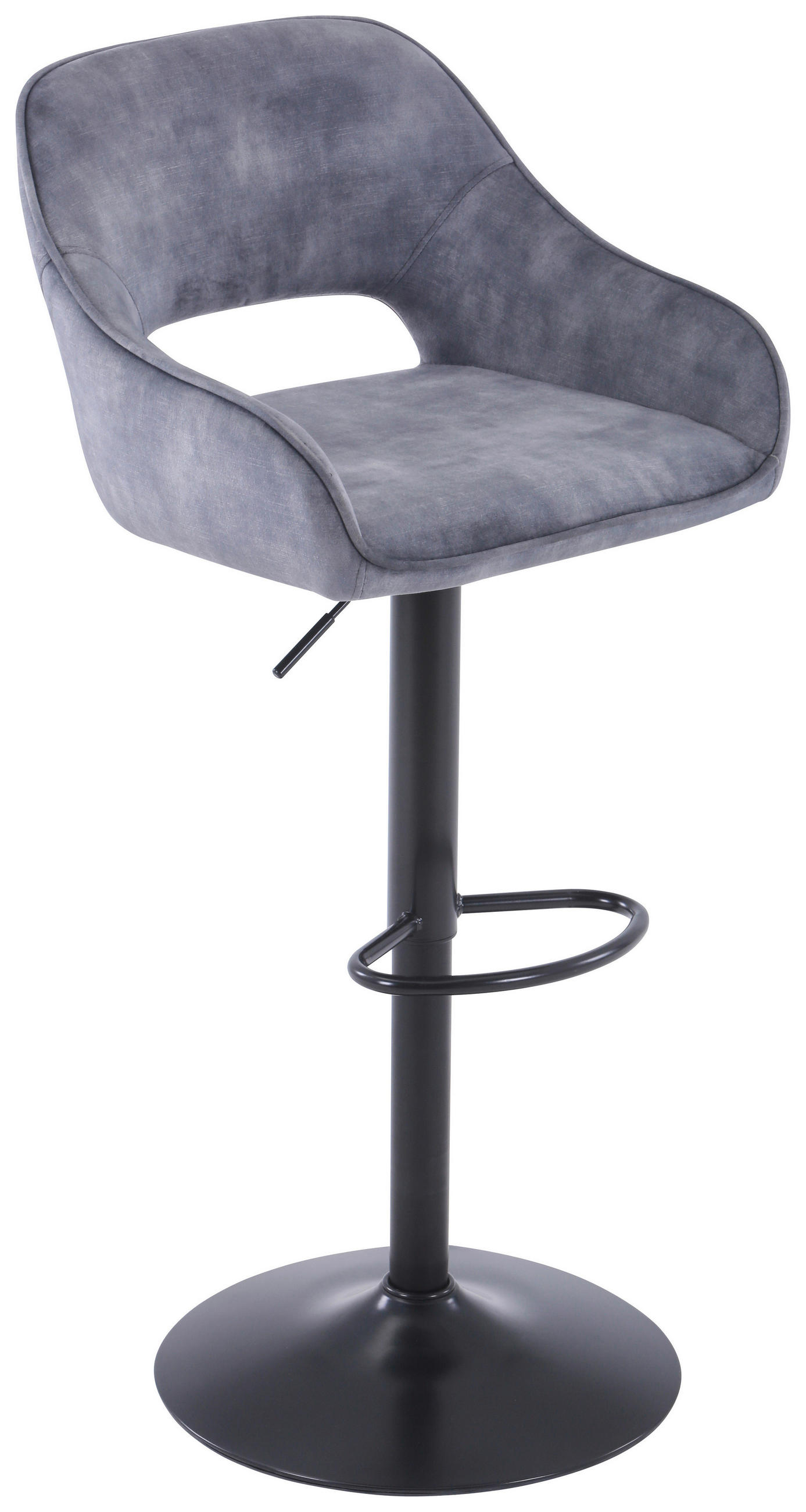 BARHOCKER Samt Grau, Schwarz Eisen Sitzfläche 360° drehbar  - Schwarz/Grau, Design, Textil/Metall (52/88,5-111/56cm) - Carryhome