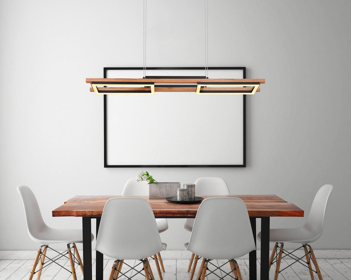 ZÁVESNÉ LED SVIETIDLO, 100/14/120 cm  - čierna/opálová, Design, kov/kompozitné drevo (100/14/120cm) - Globo