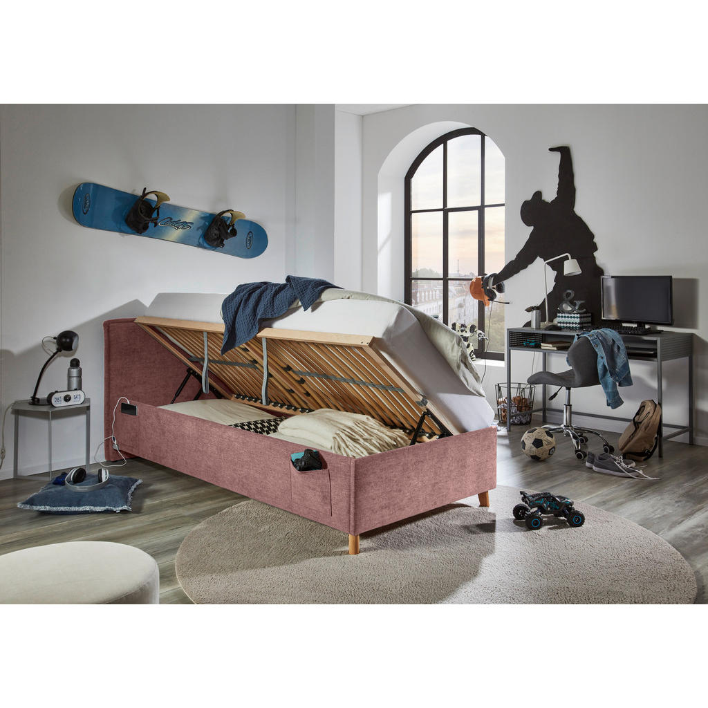 Thumbnail - Stylife Polsterbett, Rosa, Holz, Birke, Buche,Eukalyptusholz, massiv, 90x200 cm, Reach, Stoffauswahl, in verschiedenen G...