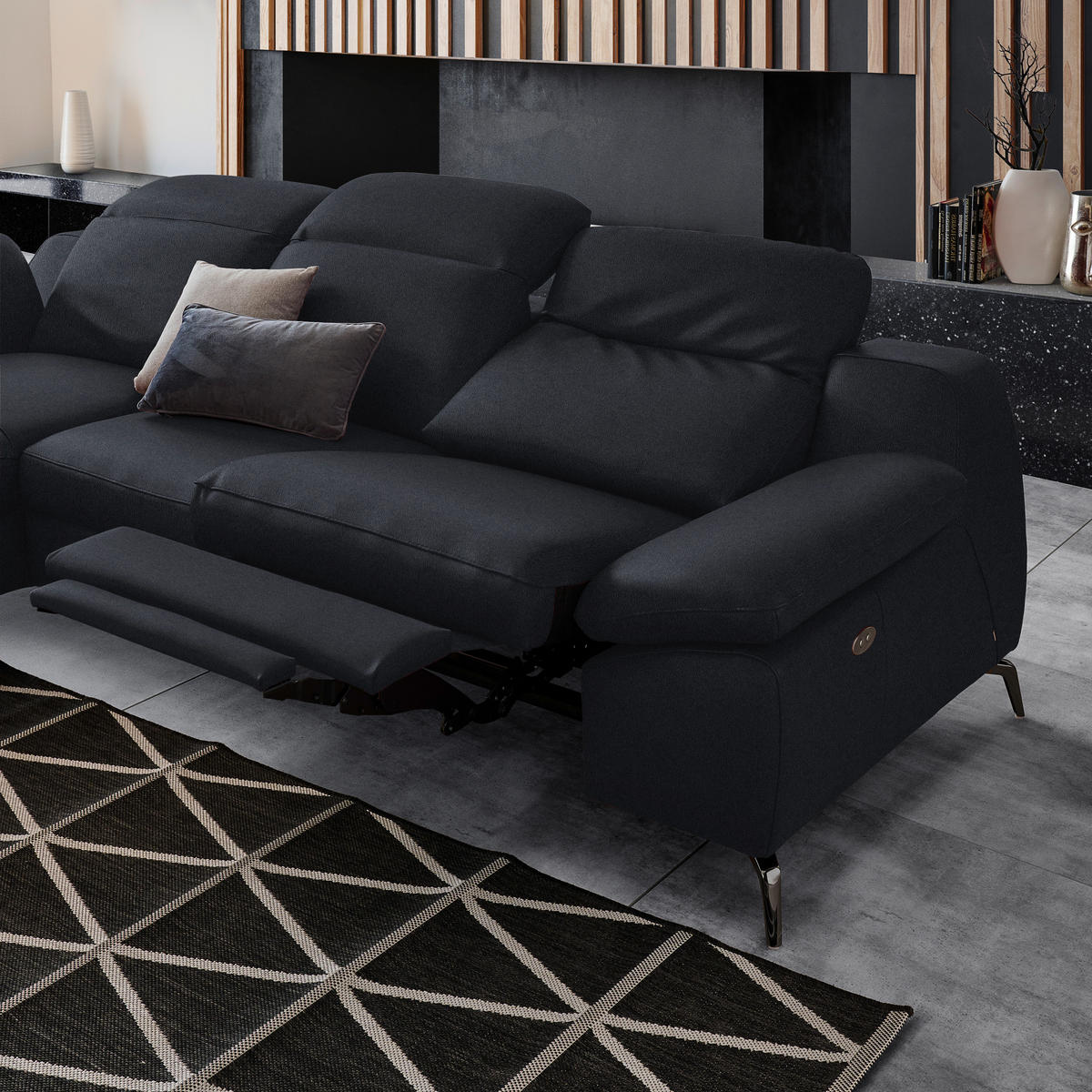 ECKSOFA in Echtleder Schwarz  183/286 cm  - Schwarz, Design, Leder/Metall (183/286cm) - Celina Home