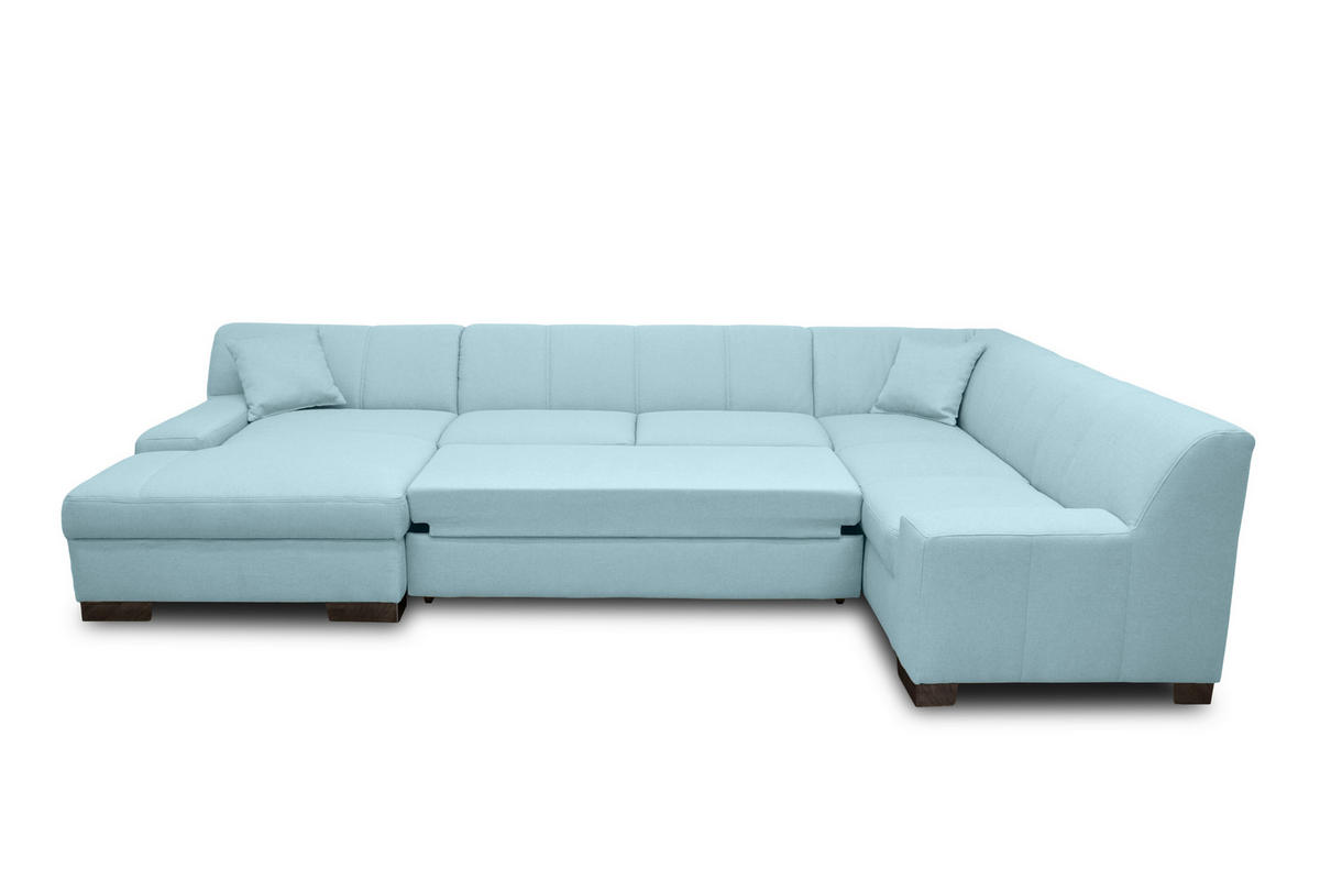 WOHNLANDSCHAFT Pastellblau Webstoff  - Wengefarben/Pastellblau, Design, Holz/Textil (153/328/212cm) - MID.YOU