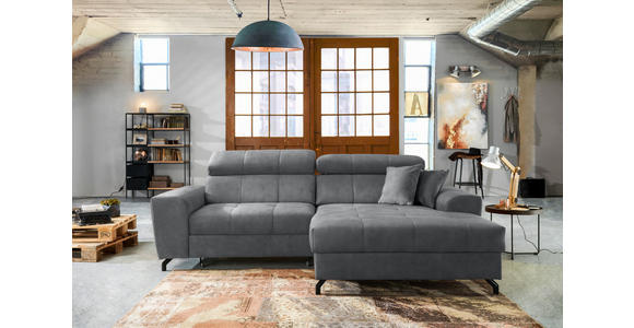 ECKSOFA in Velours Grau 267/181 cm - Schwarz/Grau, Design, Textil/Metall (267/181cm) - Carryhome