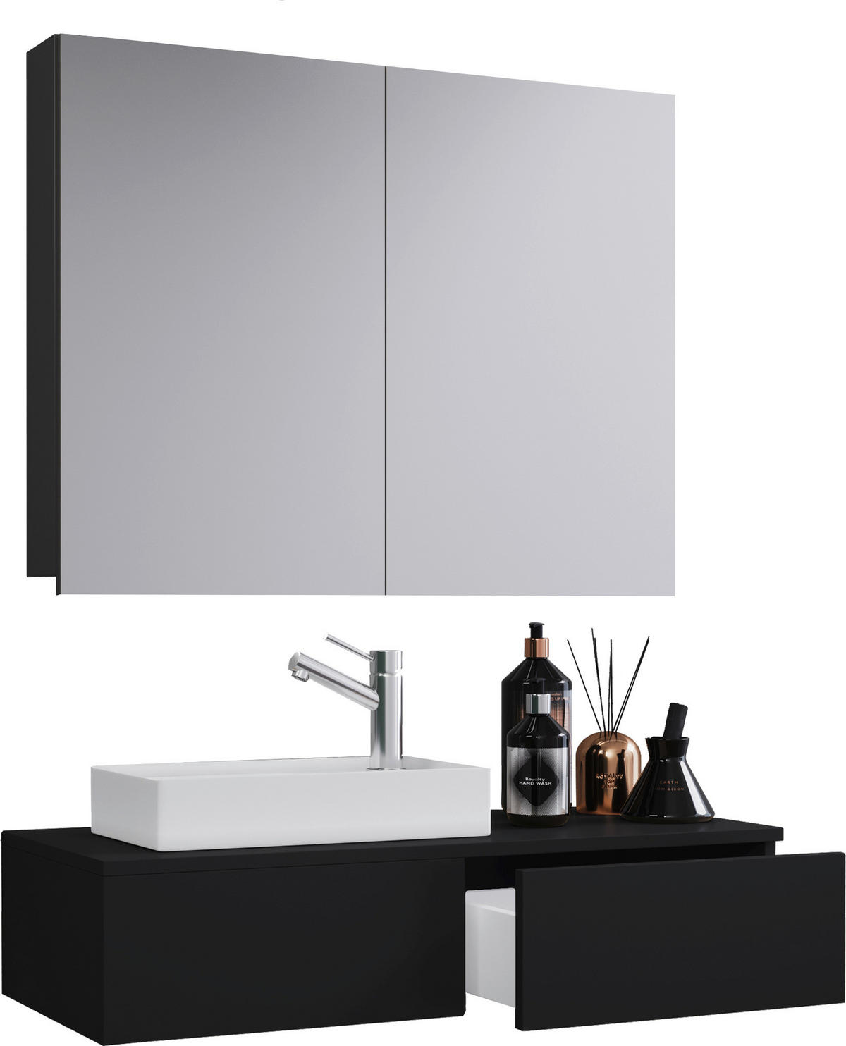 BADEZIMMER 3-teilig  in 85 cm  - Schwarz/Weiß, MODERN, Keramik/Holzwerkstoff (85cm) - MID.YOU
