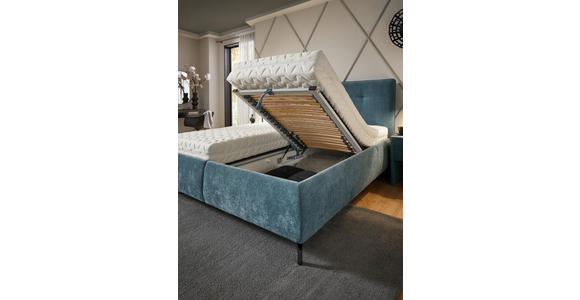 POLSTERBETT 180/200 cm,  in Blau, Bettkasten, Lattenroste, Matratzen, H2 + H3 = mittel + fest  - Blau/Anthrazit, Design, Holz/Textil (180/200cm) - Voleo