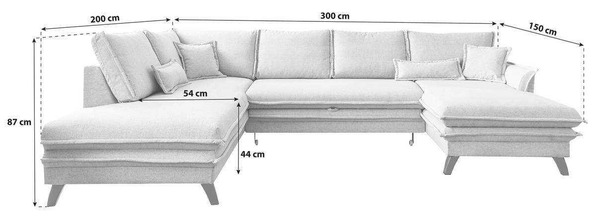 WOHNLANDSCHAFT Charming Charlie Beige Webstoff  - Beige/Schwarz, Basics, Holz/Holzwerkstoff (200/300/150cm) - MID.YOU