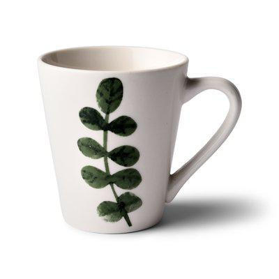 KAFFEMUGG 350 ml  - vit/grön, Basics, keramik (8,5/10cm)