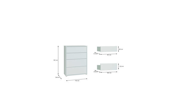 KOMMODE , 75/99/35 cm, 4 Schublade(n)  - Silberfarben/Hellgrau, Trend, Holzwerkstoff/Kunststoff (75/99/35cm) - Carryhome