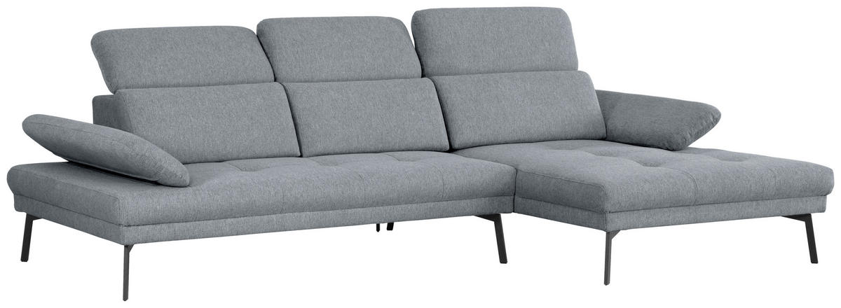 ECKSOFA More_LZ in Webstoff Graublau  296/188 cm  - Graublau/Schwarz, Design, Textil/Metall (296/188cm) - Xora