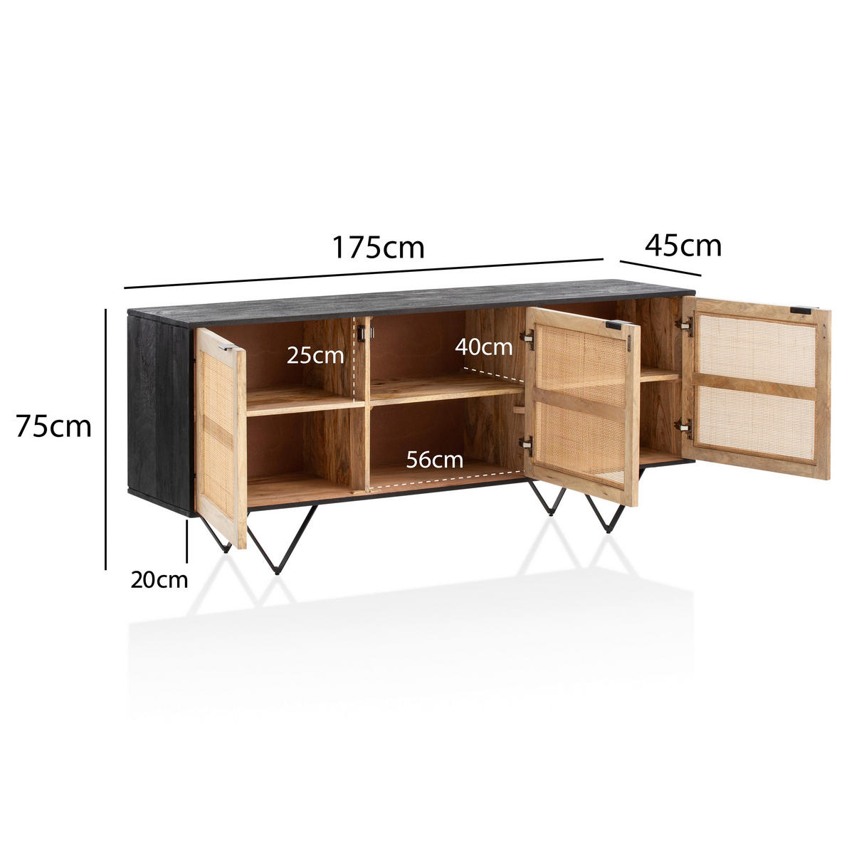 SIDEBOARD  in 175/75/45 cm  - Hellbraun/Schwarz, LIFESTYLE, Holz/Metall (175/75/45cm) - MID.YOU