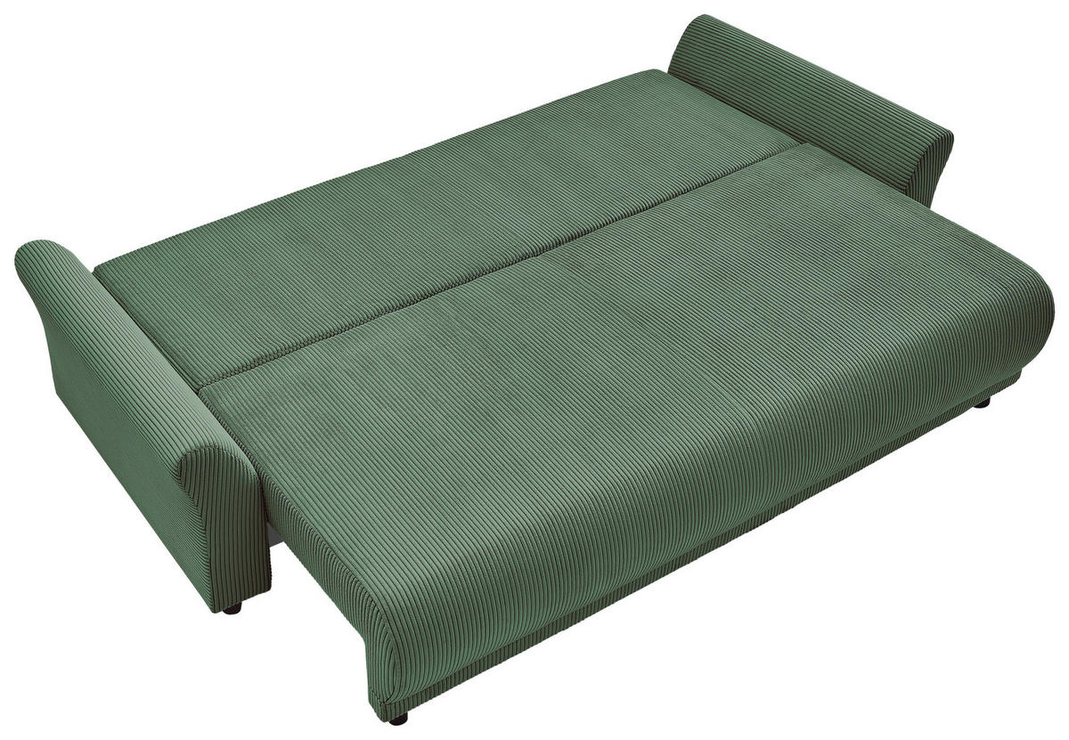 SCHLAFSOFA Malta Cord Grün  inkl. Zierkissen, Rückenkissen, Bettkasten, Schlaffunktion, Rücken echt  - Schwarz/Grün, Design, Textil (244/88/100cm) - P & B