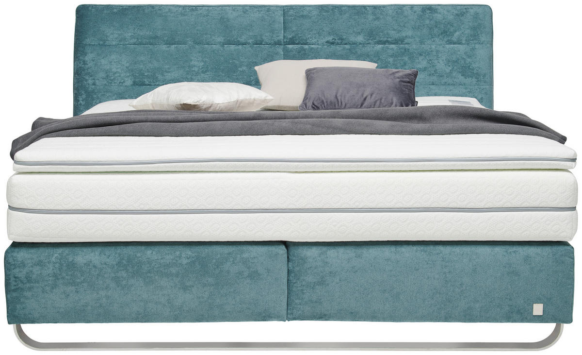 BOXSPRINGBETT 180/200 cm  Türkis  - Türkis/Chromfarben, Design, Textil/Metall (180/200cm) - Joop!
