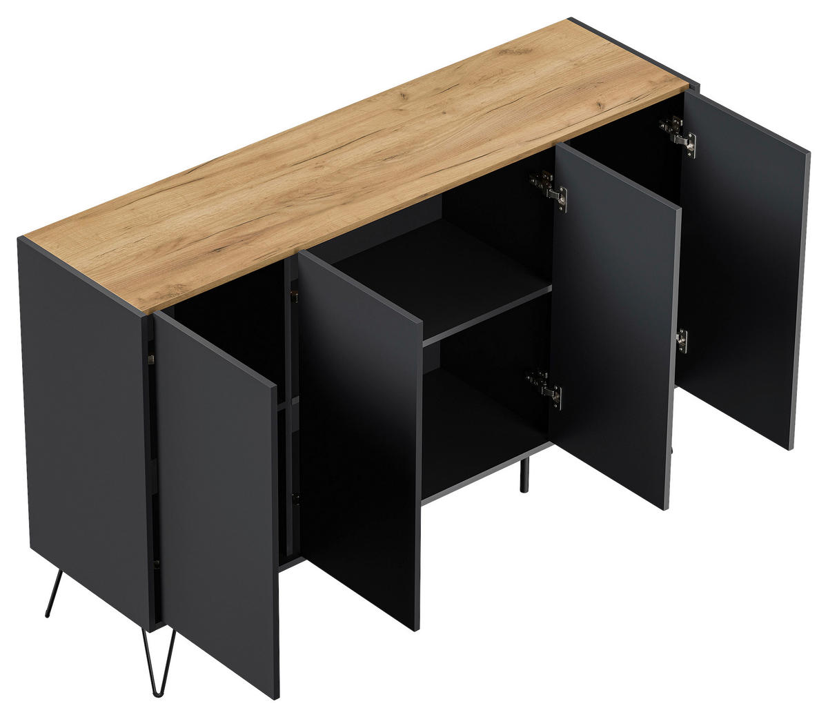 SIDEBOARD Posseik Industrial 155/93,6/42 cm  - Eichefarben/Graphitfarben, Design, Holzwerkstoff/Metall (155/93,6/42cm) - P & B