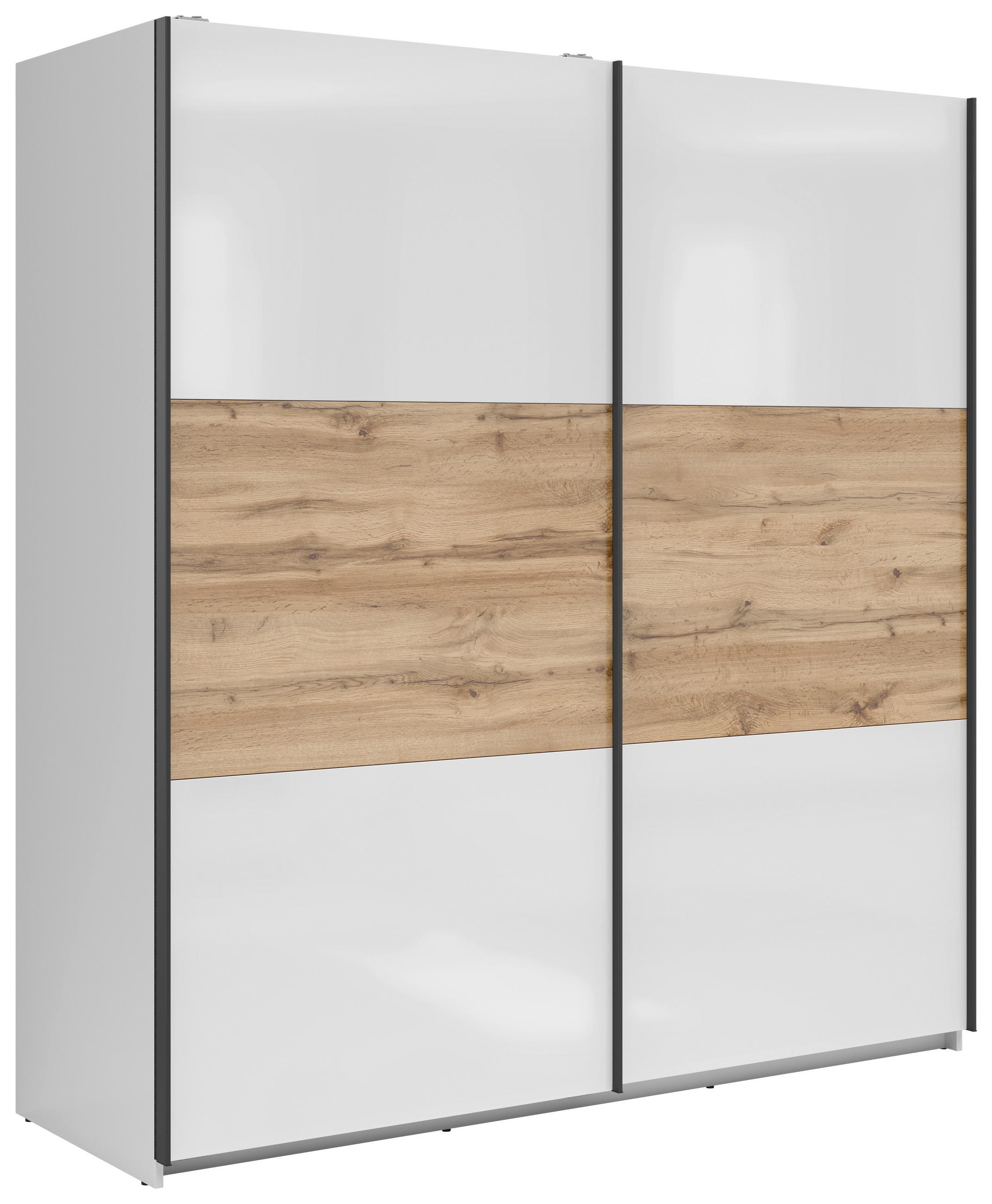 SCHWEBETÜRENSCHRANK 183/195,5/60 cm 2-türig Eiche Wotan, Weiß Hochglanz  - Weiß Hochglanz/Anthrazit, MODERN, Holzwerkstoff/Metall (183/195,5/60cm) - MID.YOU
