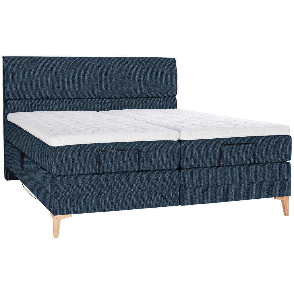 Thumbnail - Voleo Boxspringbett, Blau, Textil, Eiche, massiv, H3, 7-Zonen, Höhe ca. 19 cm, 200x200 cm, Über- und Sondergrößen erhält...