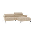 ECKSOFA Beige Flachgewebe Rücken echt, Kopfteilverstellung, Sitztiefenverstellung  - Beige/Schwarz, KONVENTIONELL, Textil/Metall (272/175cm) - Carryhome