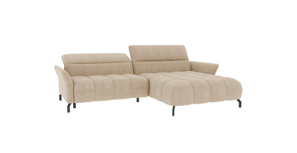 ECKSOFA Beige Flachgewebe Rücken echt, Kopfteilverstellung, Sitztiefenverstellung  - Beige/Schwarz, KONVENTIONELL, Textil/Metall (272/175cm) - Carryhome