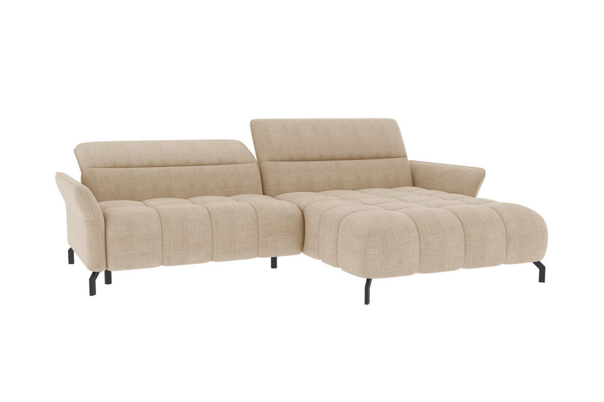 ECKSOFA Beige Flachgewebe Rücken echt, Kopfteilverstellung, Sitztiefenverstellung  - Beige/Schwarz, KONVENTIONELL, Textil/Metall (272/175cm) - Carryhome