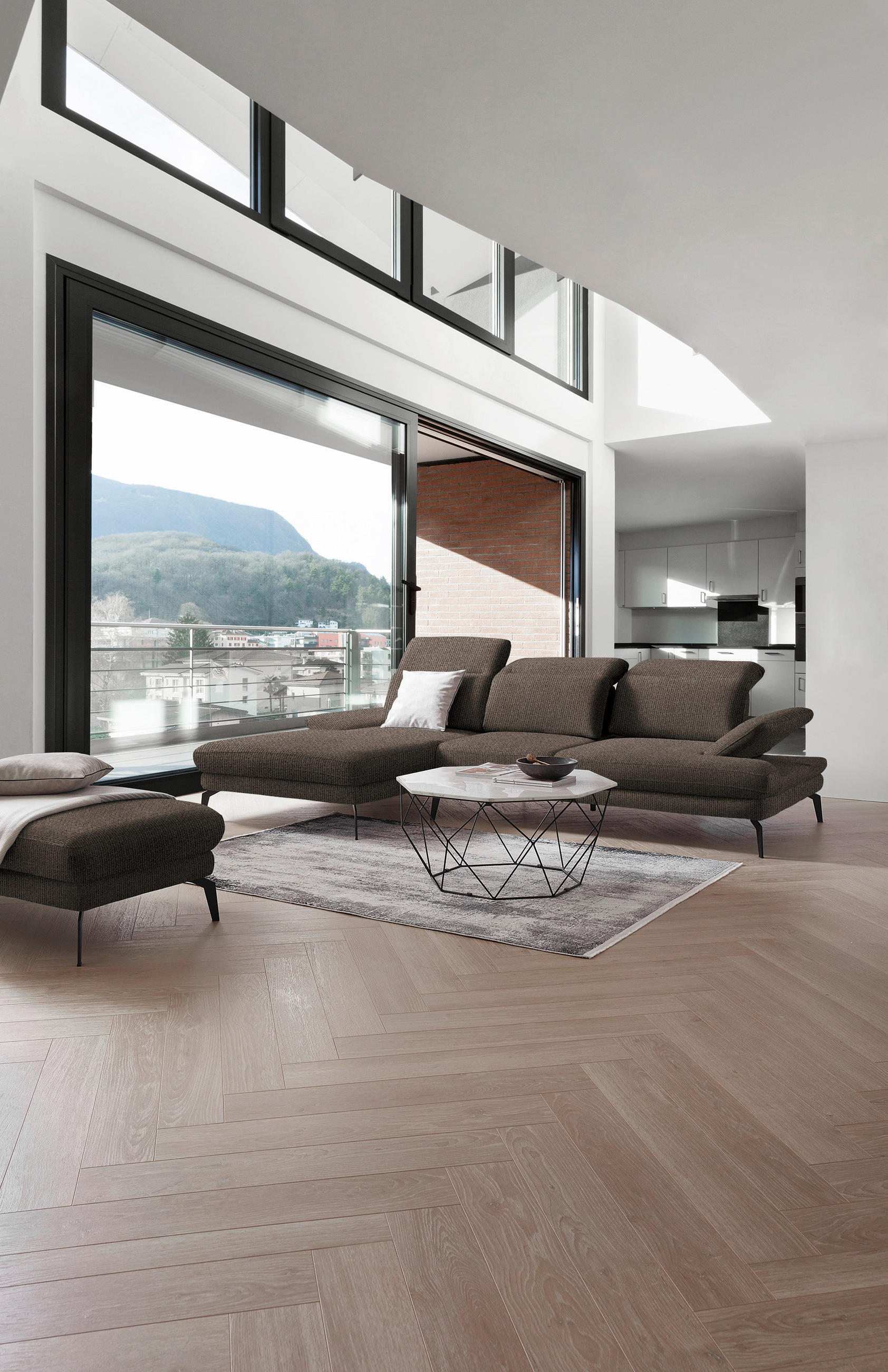ECKSOFA in Webstoff Hellbraun  - Hellbraun/Schwarz, Design, Textil/Metall (180/289cm) - Stylife