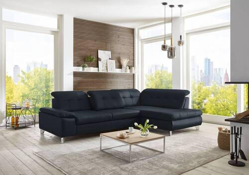 ECKSOFA in Echtleder Dunkelblau  - Alufarben/Dunkelblau, Design, Leder/Metall (309/211cm) - Beldomo Speed
