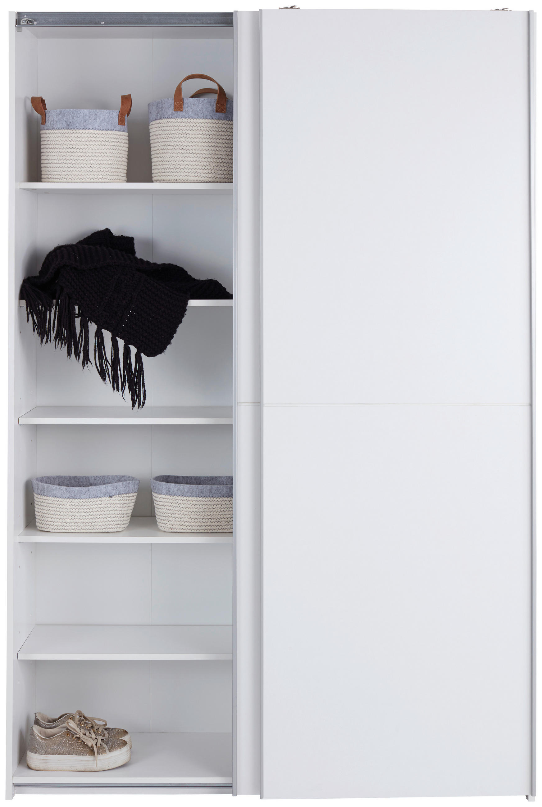 SCHWEBETÜRENSCHRANK 125/195,5/38 cm 2-türig Weiß  - Alufarben/Weiß, KONVENTIONELL, Holzwerkstoff (125/195,5/38cm) - P & B