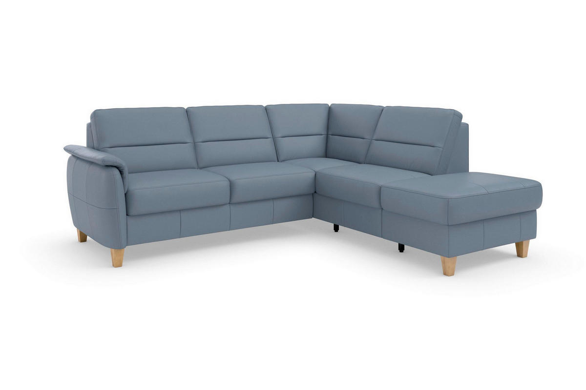 ROHOVÁ SEDAČKA, koža, sivomodrá - sivomodrá/farba duba, Basics, koža/drevo (236/212cm) - Sit & More