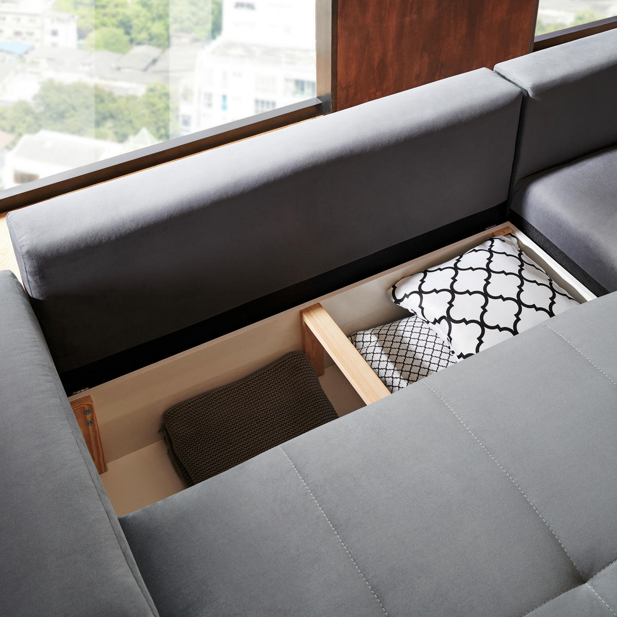 GARNITURA ZA DNEVNU SOBU siva  - siva/srebrna, Dizajnerski, tekstil/drvo (195/259cm) - Cantus