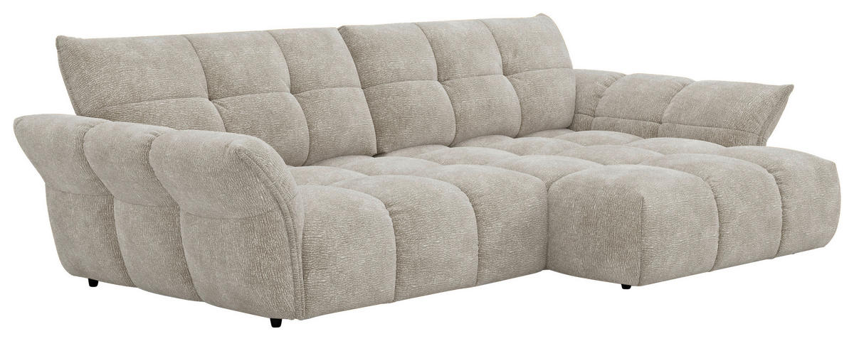 ECKSOFA Hellgrau Chenille Rücken echt  - Hellgrau/Schwarz, Design, Kunststoff/Textil (312/177cm) - Welnova