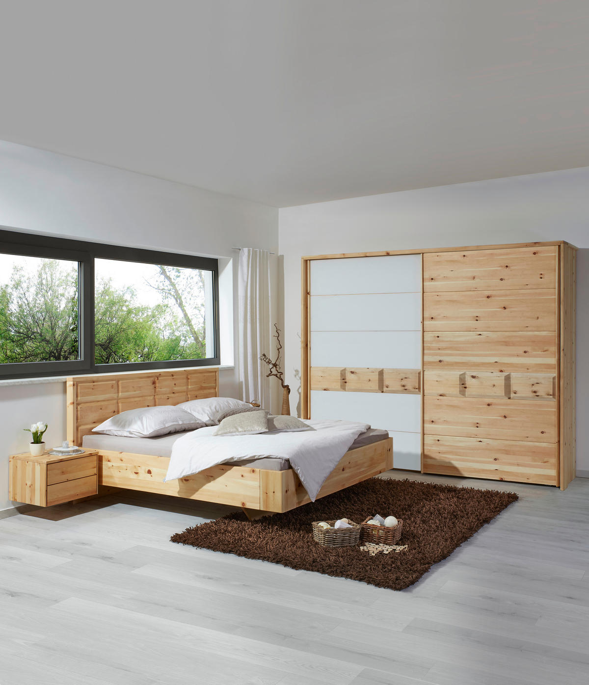 BETT 180/200 cm  in Weiß, Zirbelkieferfarben  - Zirbelkieferfarben/Weiß, Natur, Leder/Holz (180/200cm) - Valnatura
