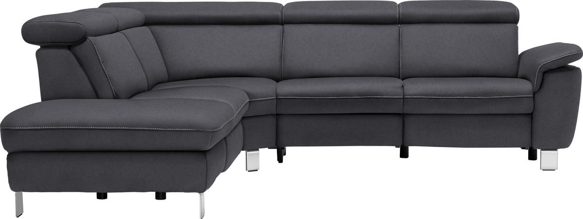 ECKSOFA in Flachgewebe, Mikrofaser Anthrazit  - Anthrazit/Beige, Design, Textil/Metall (239/271cm) - Cantus
