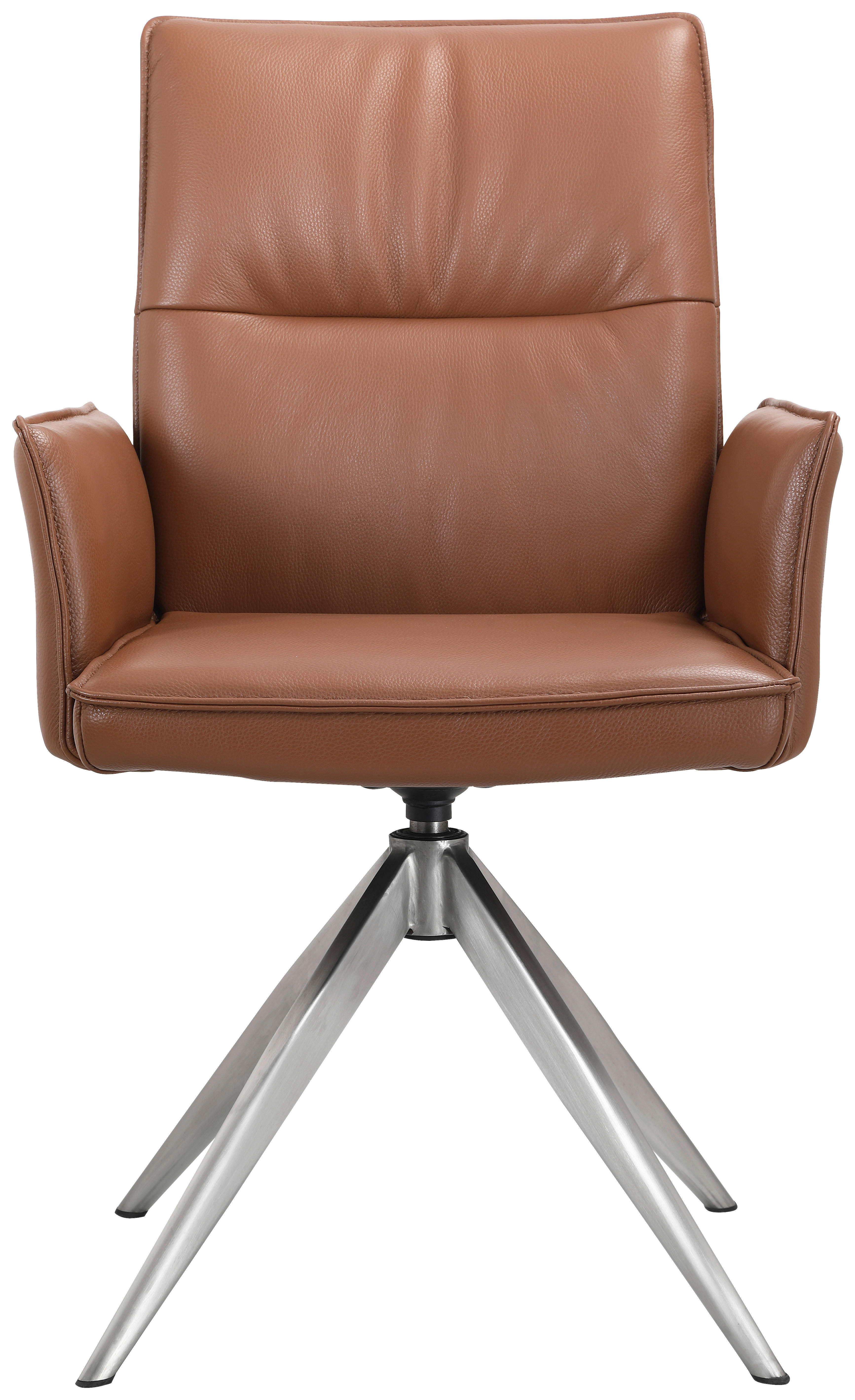 STOL MED ARMSTÖD rostfritt stål äkta läder pigmenterad  - stålfärgad/cognacfärgad, Design, metall/läder (57/92/63,5cm) - Novel