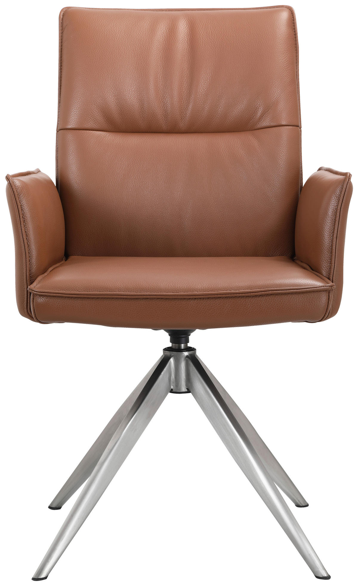 ARMLEHNSTUHL  in Edelstahl Echtleder pigmentiert  - Edelstahlfarben/Cognac, Design, Leder/Metall (57/92/63,5cm) - Novel