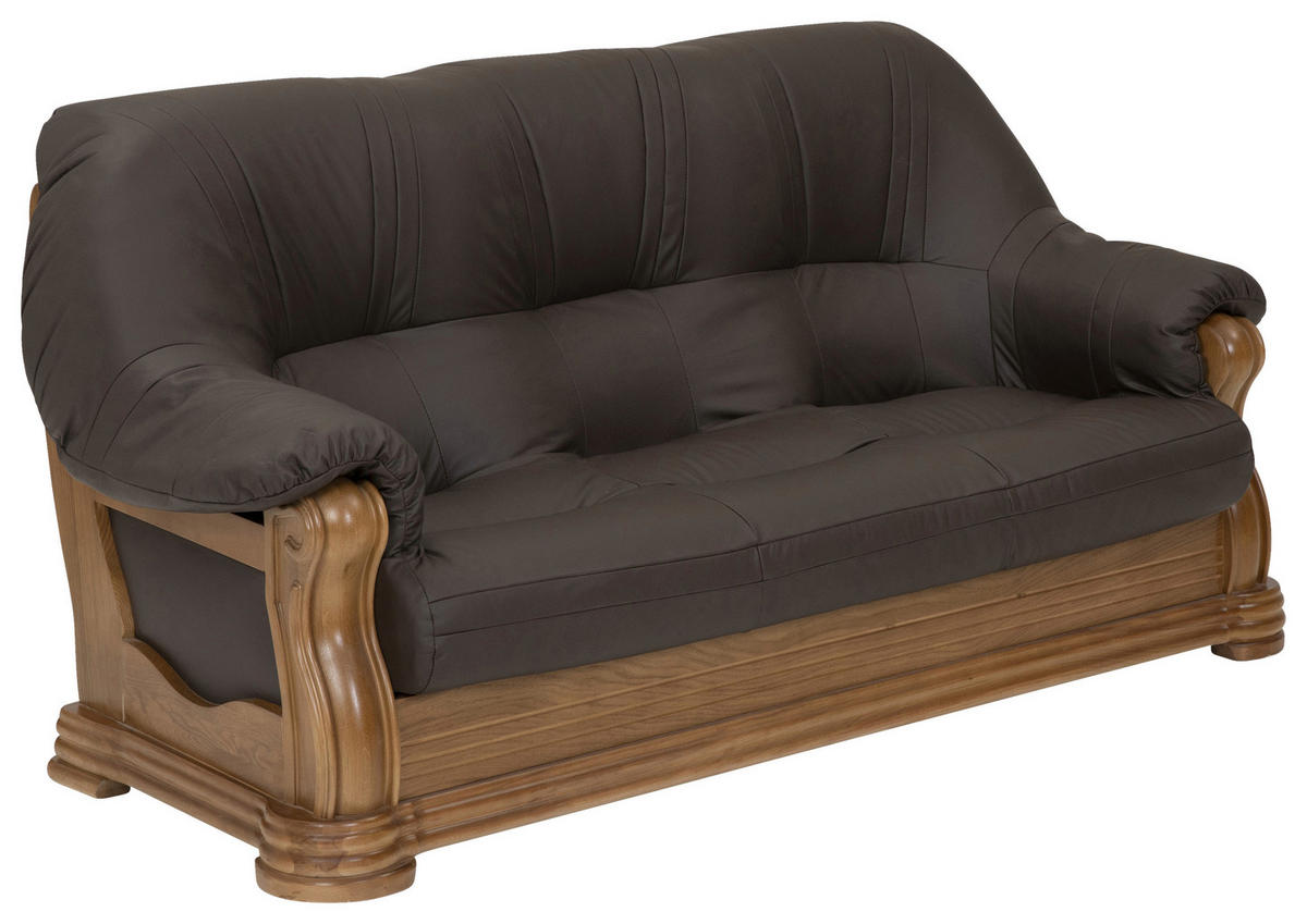 3-SITZER-SOFA in Echtleder Braun  - Eichefarben/Braun, Konventionell, Leder/Holz (195/95/94cm) - Max Winzer