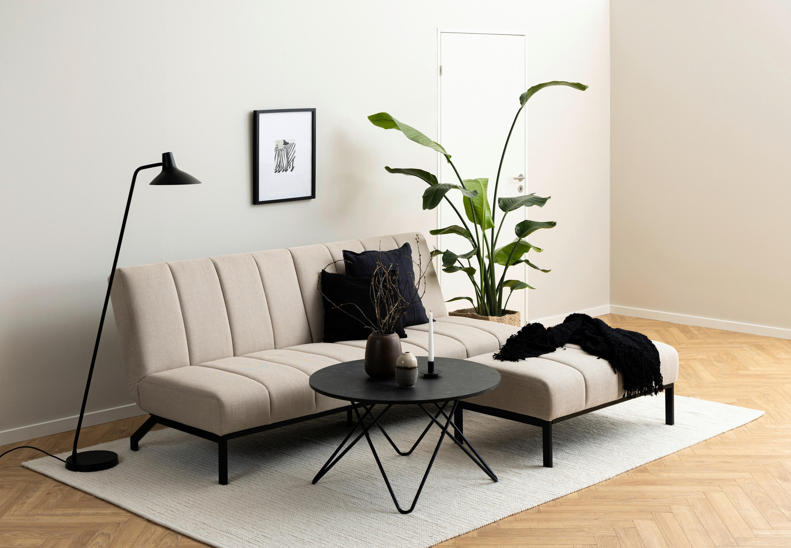 SCHLAFSOFA in Flachgewebe Beige  - Beige/Schwarz, KONVENTIONELL, Textil/Metall (198/87/95cm) - MID.YOU