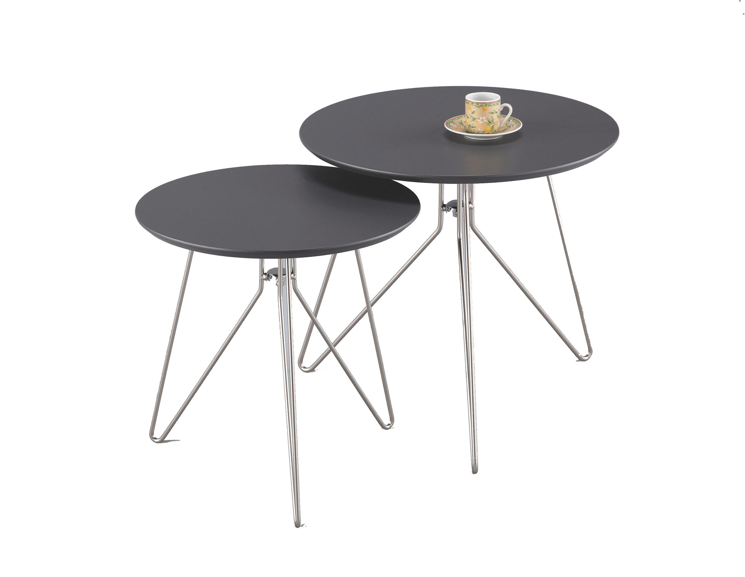 SADA ZASÚVACÍCH STOLÍKOV, antracitová, niklová, kov, kompozitné drevo,  - antracitová/niklová, Design, kov/kompozitné drevo - Xora