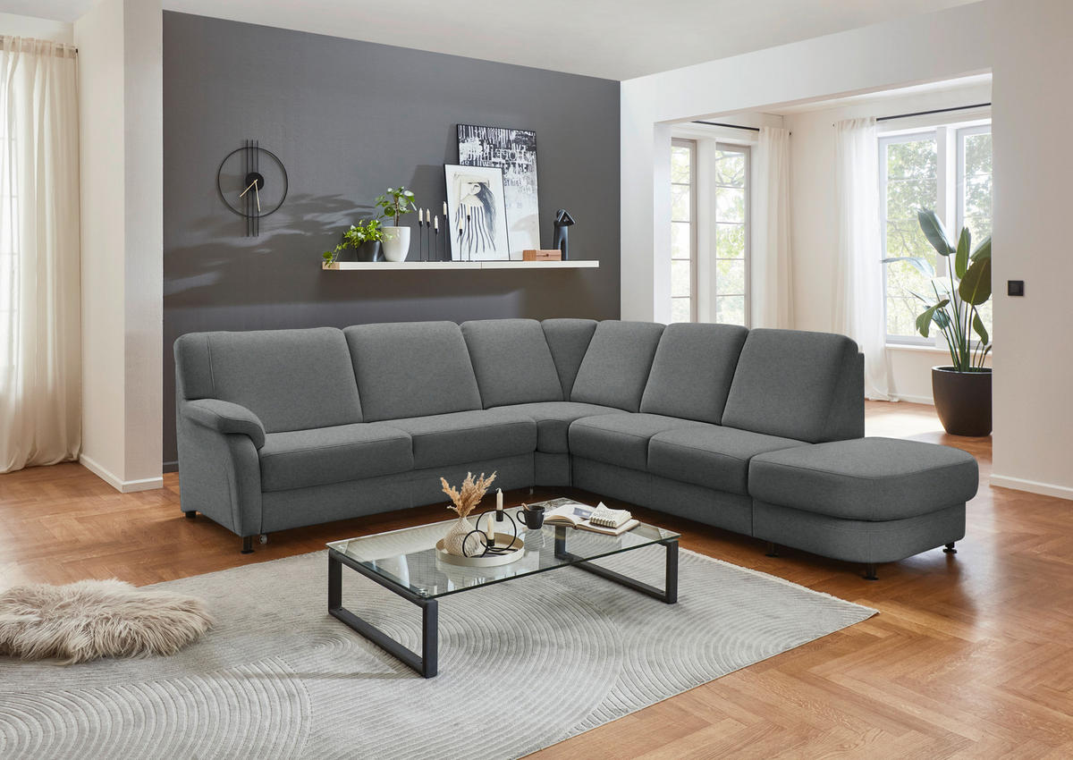 ECKSOFA Flachgewebe Anthrazit  - Anthrazit/Schwarz, Konventionell, Textil/Metall (269/287cm) - Beldomo System