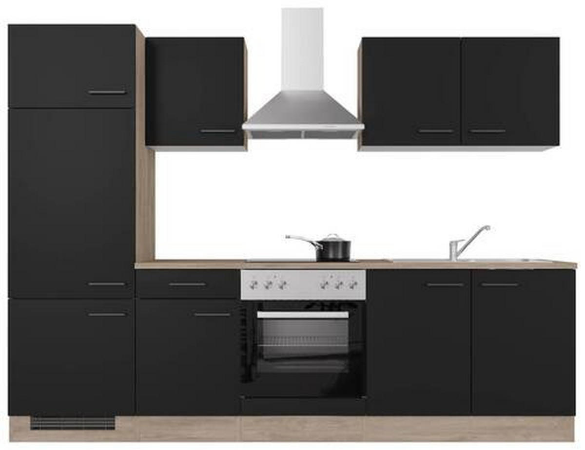 KÜCHENBLOCK 270 cm   in Schwarz, Eichefarben  - Eichefarben/Schwarz, MODERN, Holzwerkstoff/Metall (270cm) - FlexWell